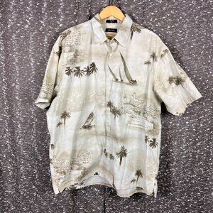 Nautica Cotton Aloha‎ Shirt Short Sleeve Palm Tree/Yacht/Port